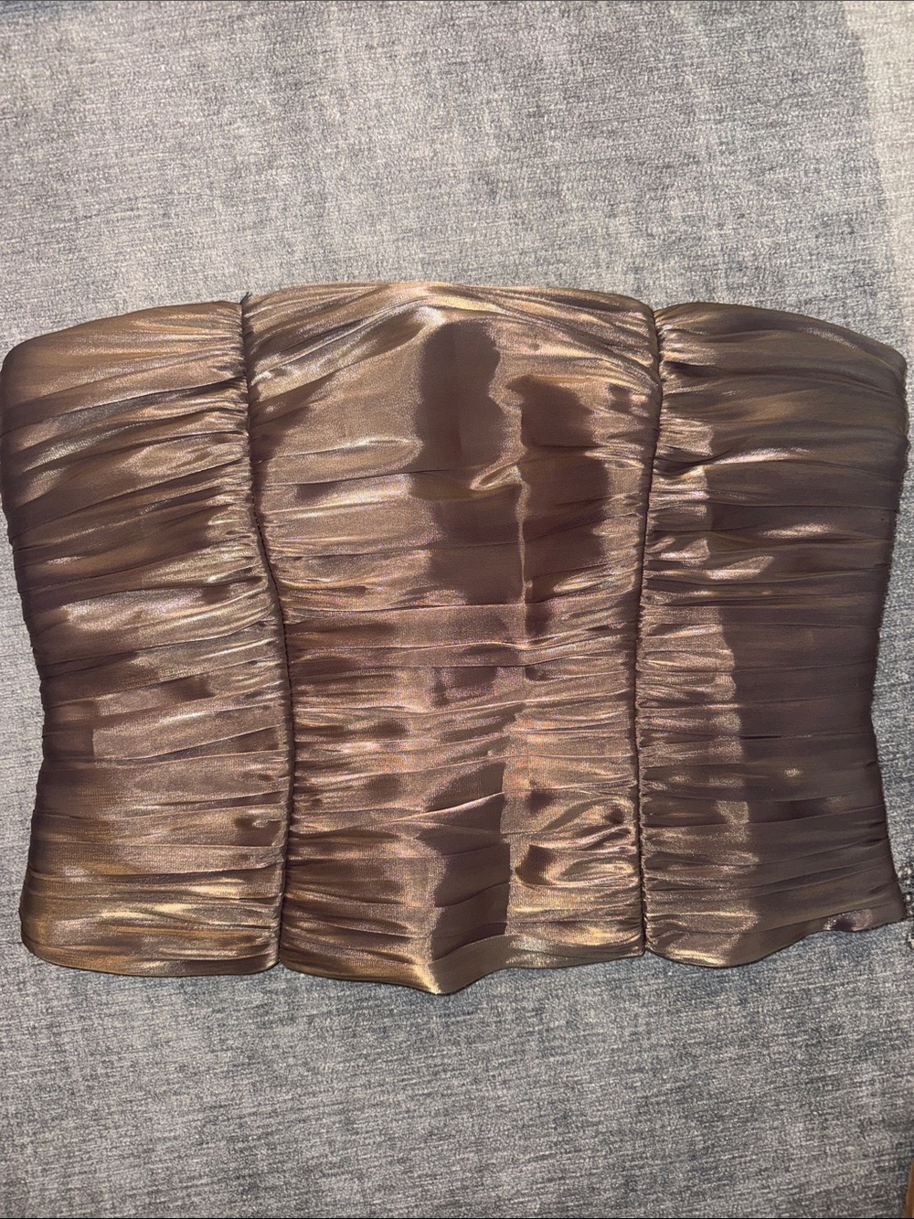 Vintage Joseph Ribkoff Ruched Crop Strapless Ruched Metallic Bronze Bustier Top